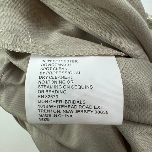 Cameron Blake Beige Neutral Full Length Lace Gown With Beaded Detail Women's 4 - Picture 13 of 13